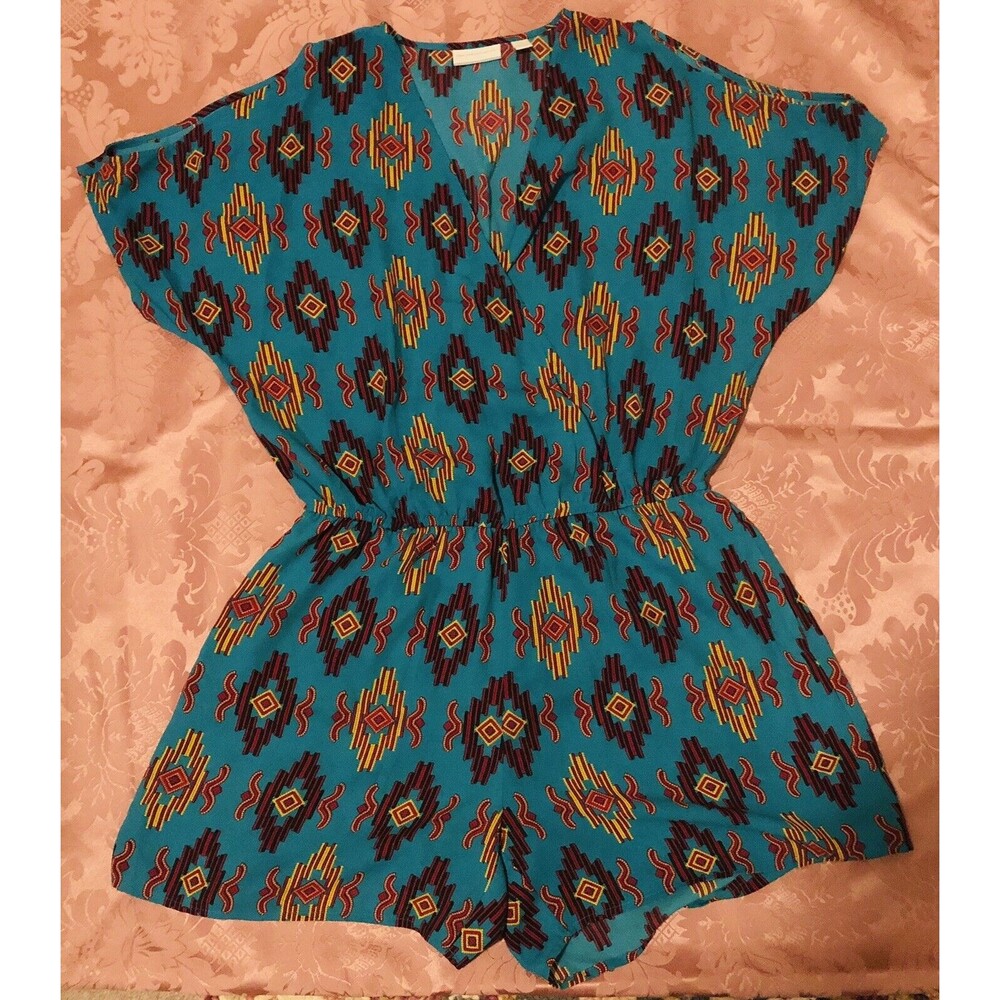New York & Comp. Women's Faux Wrap Short Leg Jumpsuit Cold Shoulder Sleeves M $